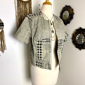 Cabi cream black print dual zipper short sleeve sporty street wear jackets M